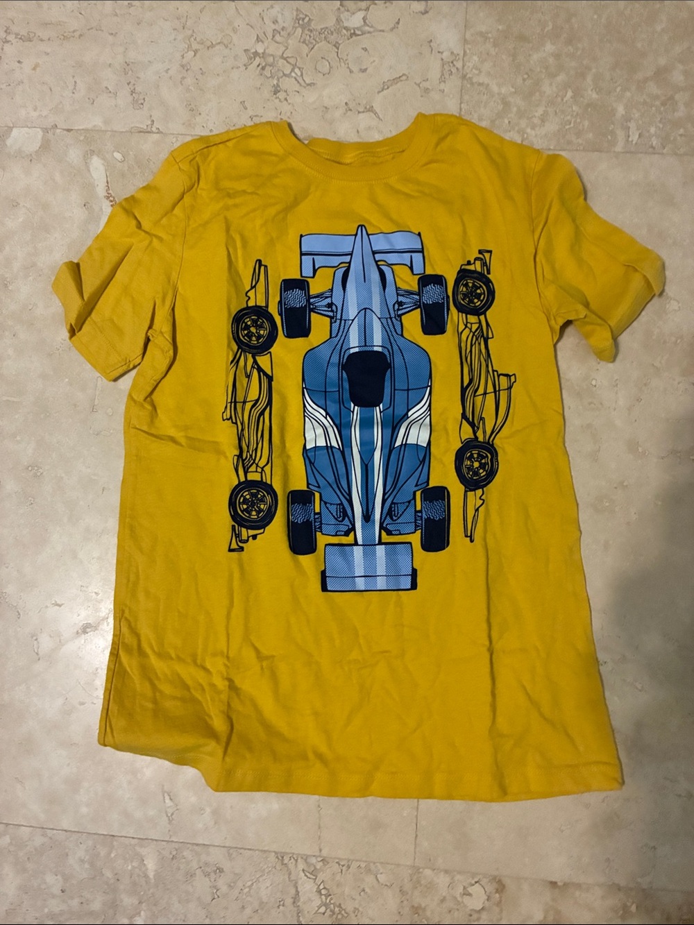 Carter's Yellow Tee with Blue Racing Car Graphic